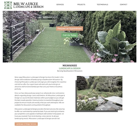 Interfaz original del sitio web de Milwaukee Landscape & Design, antes del rediseño
