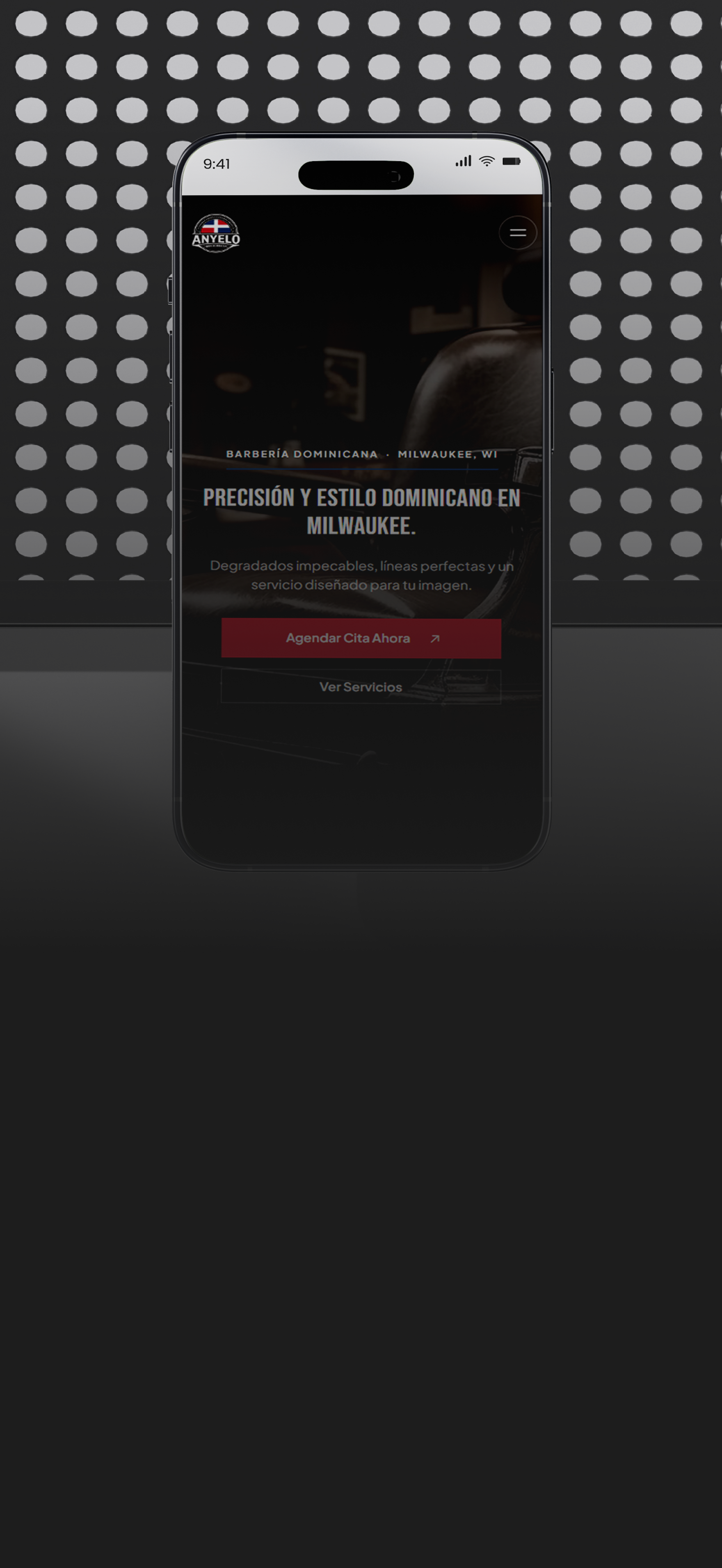 Anyelo RD Barbershop — presentación del proyecto de diseño web en formato móvil