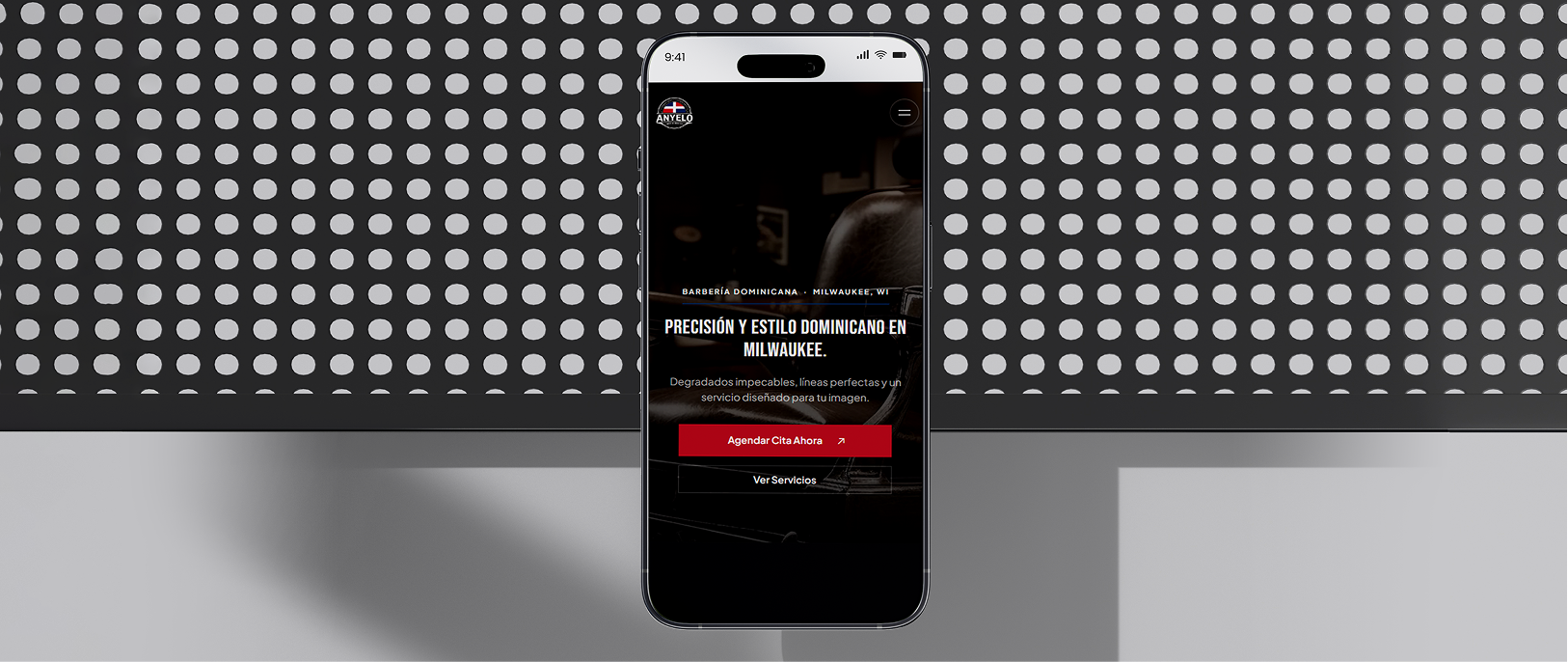 Portada de proyecto de diseño web Anyelo RD Barbershop