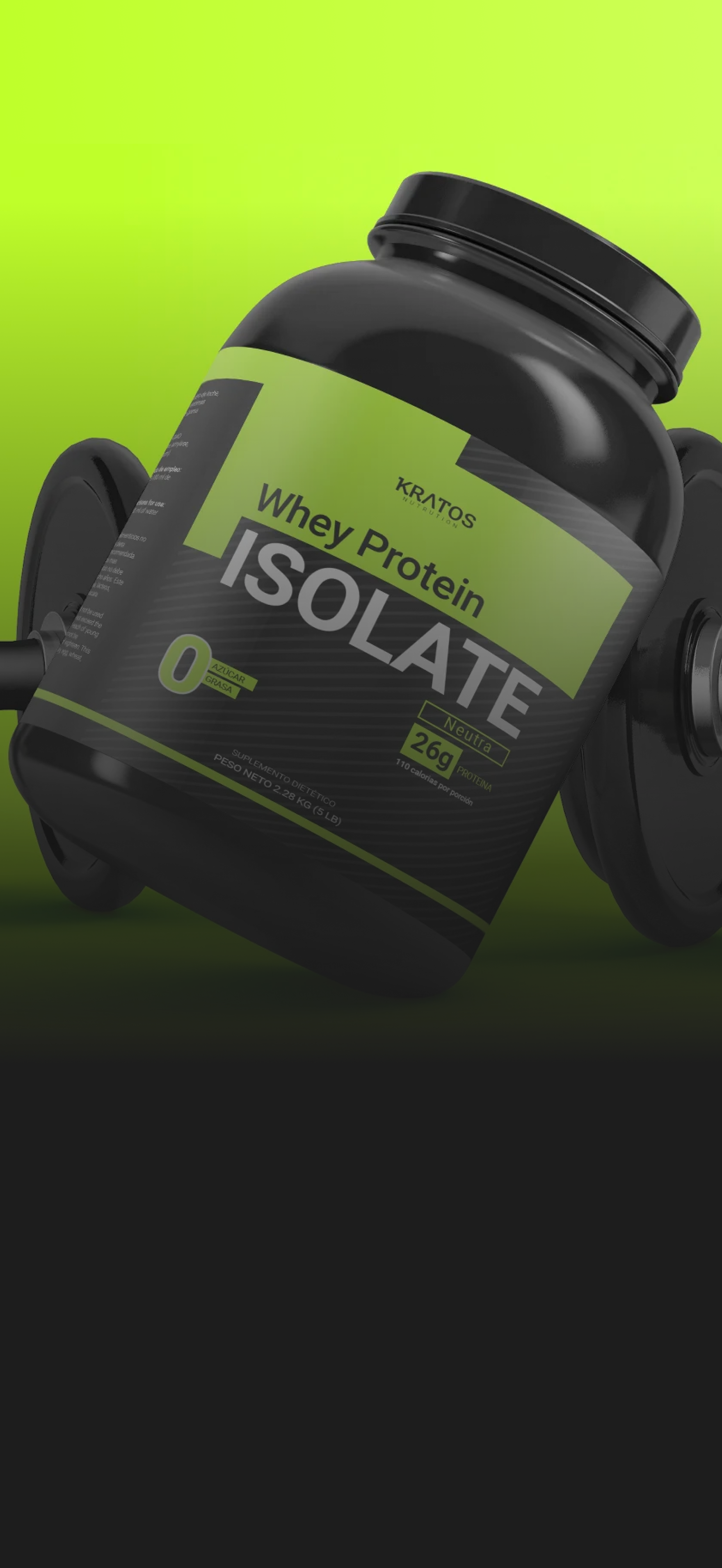 Kratos Nutrition — presentación de logotipo sobre fondo texturizado oscuro en formato móvil